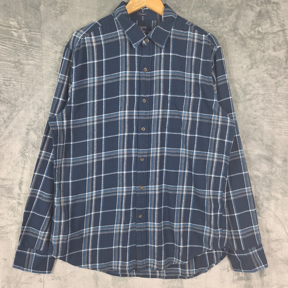 J Crew Shirt Large Blue Classic Flannel Preppy Plaid Button Down Heritage NWT